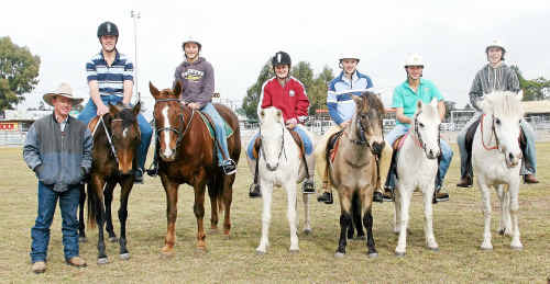 Queensland Mounted Game coach Russell Duncan with junior team members Benjamin Eastwell, Callum Miller, Teleeka Adams, Selena Madsen, Nathan Brown and Timothy Burraston. Queensland Mounted Game coach Russell Duncan with junior team members Benjamin Eastwell, Callum Miller, Teleeka Adams, Selena Madsen, Nathan Brown and Timothy Burraston.