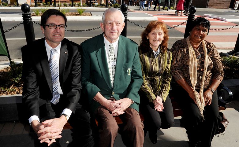 Pictured enjoying the Casino CBD upgrade at the official opening today are, from left, the Minister Assisting the Minister for Climate Change and Energy Efficiency, and Minister for Defence Material and Science Greg Combet, Richmond Valley Council mayor Col Sullivan, Member for Page Janelle Saffin, and Auntie Nora Caldwell from Casino. Pictured enjoying the Casino CBD upgrade at the official opening today are, from left, the Minister Assisting the Minister for Climate Change and Energy Efficiency, and Minister for Defence Material and Science Greg Combet, Richmond Valley Council mayor Col Sullivan, Member for Page Janelle Saffin, and Auntie Nora Caldwell from Casino.