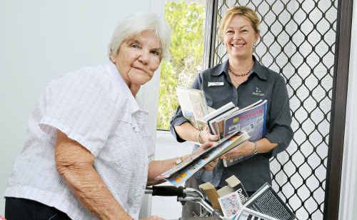 Val Anderson is a regular borrower of library books as supplied by Mercedes Heymer, Home Library Service Coordinator, Gladstone Regional Council Budget ’10/11. Val Anderson is a regular borrower of library books as supplied by Mercedes Heymer, Home Library Service Coordinator, Gladstone Regional Council Budget ’10/11.