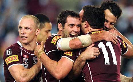 Queensland celebrates after winning the third game of the 2010 State of Origin. Queensland celebrates after winning the third game of the 2010 State of Origin.