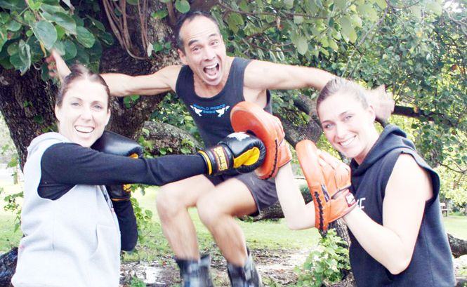 Kylie Flevell (left) gets in some training for the ‘Biggest Loser’ event in Byron Bay. She is helped by personal trainer Candice Marslen from Women’s Boxing 4 Fitness and Charlie Crawshaw from Kangoo Jumps. Kylie Flevell (left) gets in some training for the ‘Biggest Loser’ event in Byron Bay. She is helped by personal trainer Candice Marslen from Women’s Boxing 4 Fitness and Charlie Crawshaw from Kangoo Jumps.