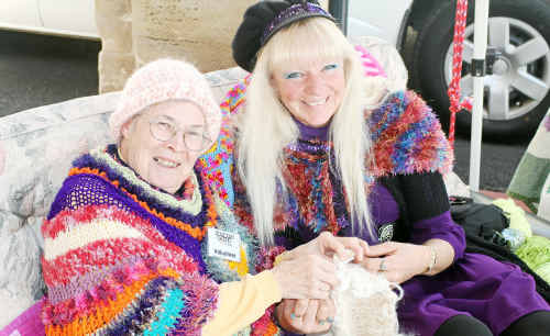 Sue Marshman (left) teaches Sonya Carr to crochet a beanie. Sue Marshman (left) teaches Sonya Carr to crochet a beanie.