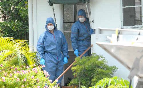 Forensic officers conduct tests at the Pheasant Street house in Slade Point on the morning after Darlene Saltner’s death. Forensic officers conduct tests at the Pheasant Street house in Slade Point on the morning after Darlene Saltner’s death.