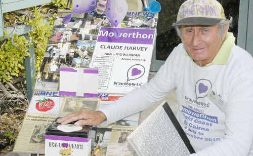 OPEN YOUR WALLET: Claude Harvey with Kirsty the mower, raising money for Bravehearts. OPEN YOUR WALLET: Claude Harvey with Kirsty the mower, raising money for Bravehearts.