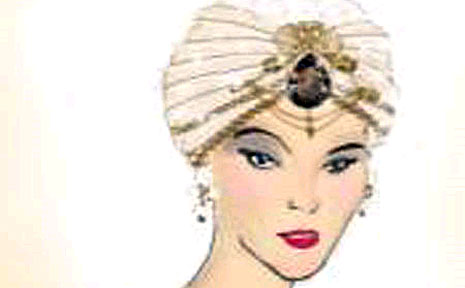 An illustration of the $3 million turban Elizabeth Taylor will wear to her ninth wedding. An illustration of the $3 million turban Elizabeth Taylor will wear to her ninth wedding.