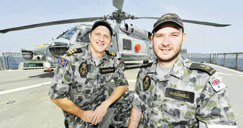 As HMAS Parramatta patrols through the waters of the Gulf of Aden, crew members often have thoughts of home a long way away. Lieutenant Jeremy Richardson and Leading Seaman Cook Jason McDonnell share thoughts of a home common to them both. As HMAS Parramatta patrols through the waters of the Gulf of Aden, crew members often have thoughts of home a long way away. Lieutenant Jeremy Richardson and Leading Seaman Cook Jason McDonnell share thoughts of a home common to them both.