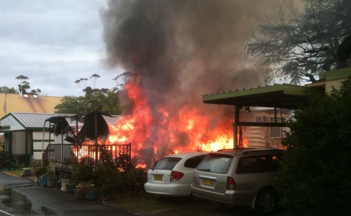 A caravan and a car was destroyed by fire at Chinderah early this morning. A caravan and a car was destroyed by fire at Chinderah early this morning.