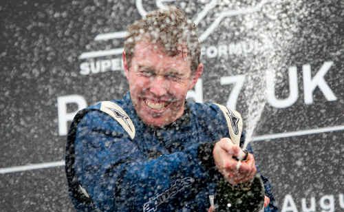 John Martin celebrates his victory in round seven of the Super League Formula series. John Martin celebrates his victory in round seven of the Super League Formula series.