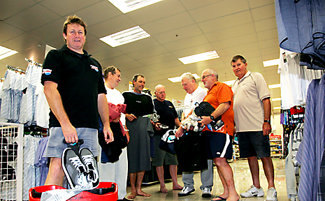 The fishermen rescued after their charter boat capsized yesterday hit the shops in Rockhampton this morning to buy new clothes, footwear and essentials like toothbrushes. The fishermen rescued after their charter boat capsized yesterday hit the shops in Rockhampton this morning to buy new clothes, footwear and essentials like toothbrushes.