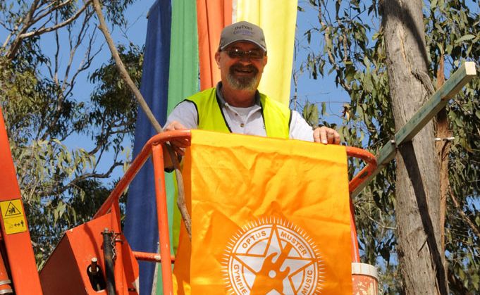 Ian Bayne keeps the Muster signage going up at the Muster site. Ian Bayne keeps the Muster signage going up at the Muster site.