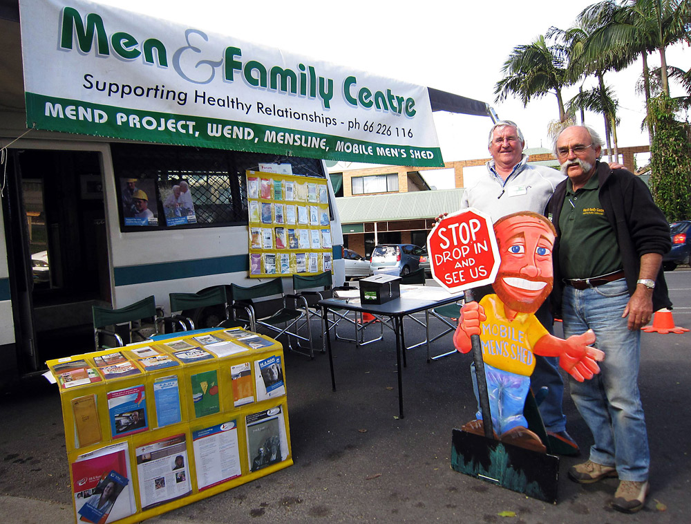 John Sturmer and Andy Winton-Brown with the mobile men’s van in Mullumbimby. John Sturmer and Andy Winton-Brown with the mobile men’s van in Mullumbimby.