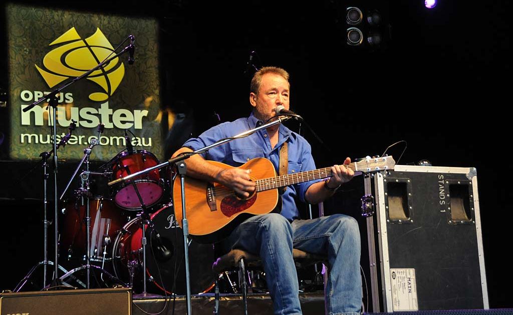 John Williamson performs on the Main Stage at the 2010 Muster. John Williamson performs on the Main Stage at the 2010 Muster.