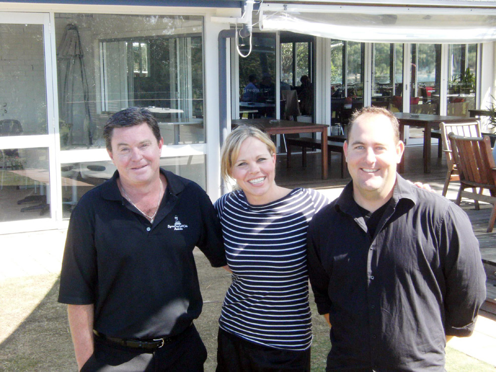 Joanne Heath with Byron Bay Golf Club manager Peter Swaby and the operator of The Deck at Byron, Matt Wilson. Joanne Heath with Byron Bay Golf Club manager Peter Swaby and the operator of The Deck at Byron, Matt Wilson.