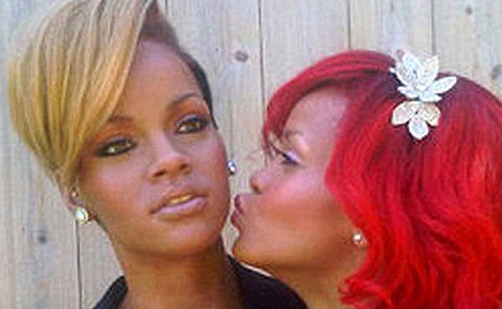 Rihanna plants a kiss on the cheek of her waxwork image at Madame Tussauds. Rihanna plants a kiss on the cheek of her waxwork image at Madame Tussauds.