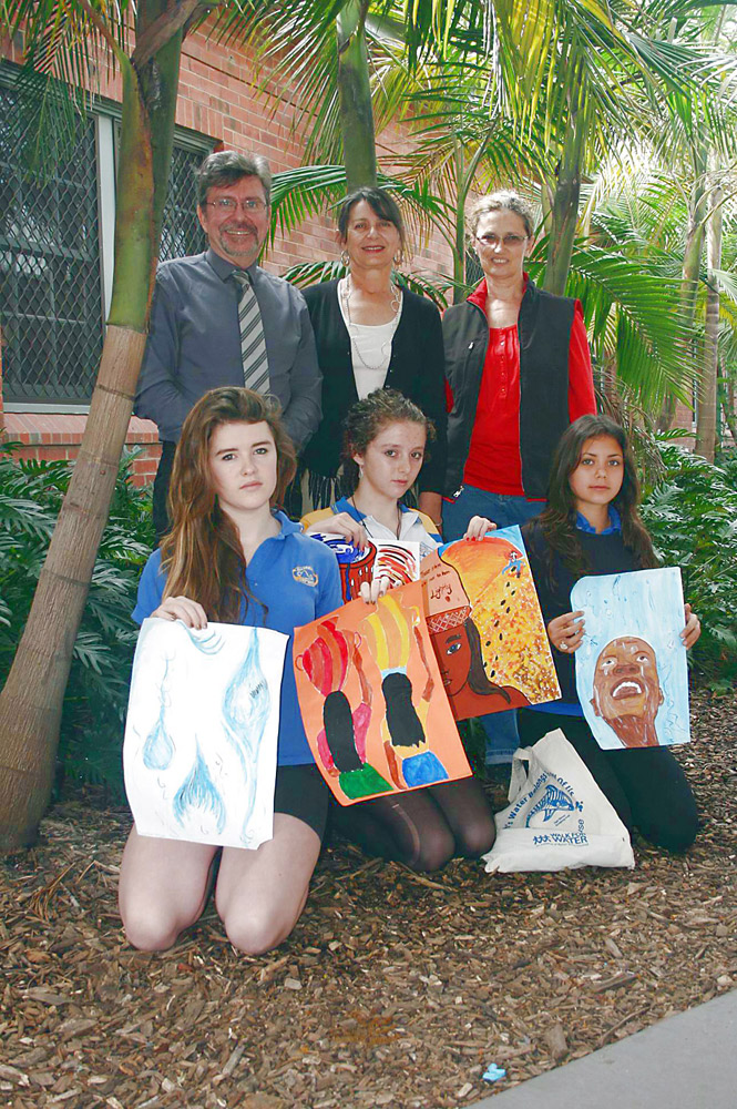 Mullumbimby High School principal Ian Graham (letf) with Byron Shire Mayor Jan Barham, art teacher Chris Davis and award-winning students Daisy Buckthorpe, Maya Moses and Arianne Kasi. Mullumbimby High School principal Ian Graham (letf) with Byron Shire Mayor Jan Barham, art teacher Chris Davis and award-winning students Daisy Buckthorpe, Maya Moses and Arianne Kasi.