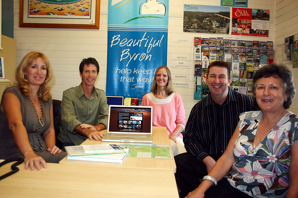 Discussing the ‘My Byron Day’ campaign are (from left) Byron United president Sevegne Newton, campaign designer Adrian Nelson, Byron Visitors Centre manager Katharine Myers, Byron Shire News advertising manager Alf Boston and Byron United executive officer Diana Ricketts. Discussing the ‘My Byron Day’ campaign are (from left) Byron United president Sevegne Newton, campaign designer Adrian Nelson, Byron Visitors Centre manager Katharine Myers, Byron Shire News advertising manager Alf Boston and Byron United executive officer Diana Ricketts.