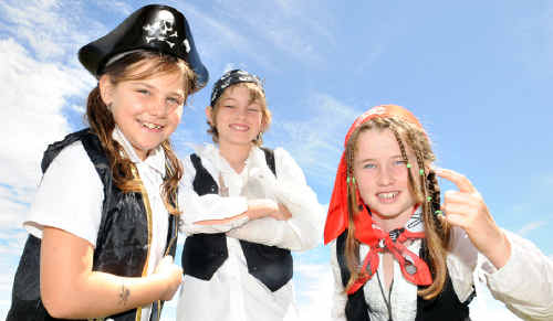 Shanay Jackson (Captain Cliff), Jordan Bird (Captain James) and Cherryella Fields (Captain Slapeys-Crew) get into the spirit of International Talk Like a Pirate Day at Tin Can Bay State School yesterday. Shanay Jackson (Captain Cliff), Jordan Bird (Captain James) and Cherryella Fields (Captain Slapeys-Crew) get into the spirit of International Talk Like a Pirate Day at Tin Can Bay State School yesterday.