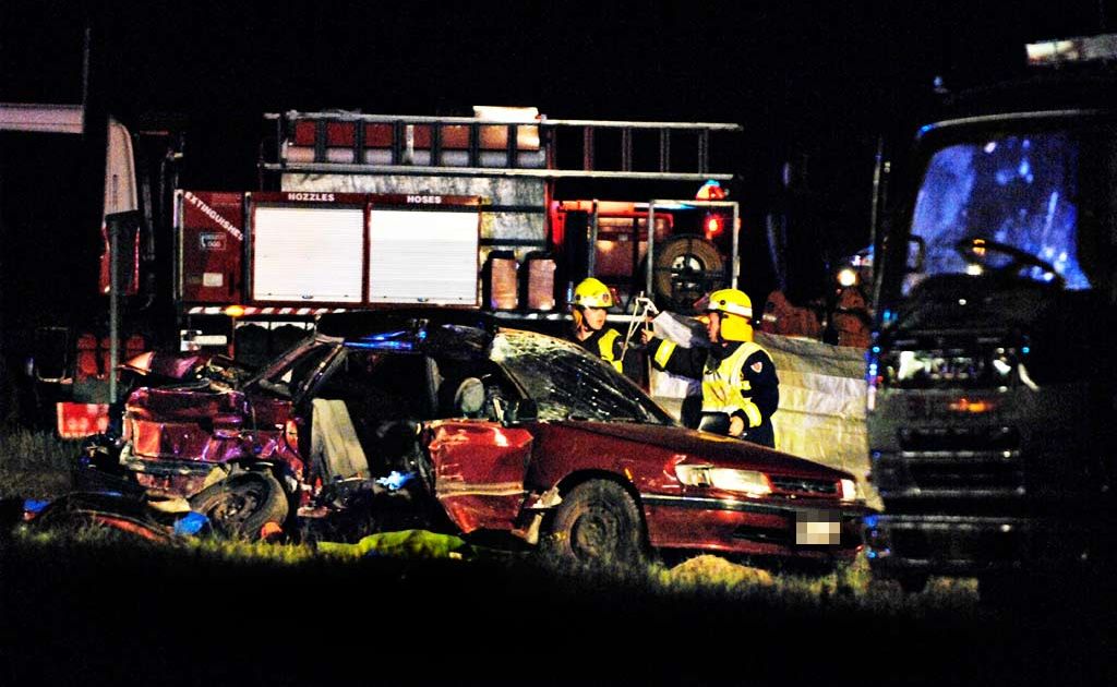 Three men were killed when their car collided with a truck on the Pacific Highway near Byron Bay. Three men were killed when their car collided with a truck on the Pacific Highway near Byron Bay.
