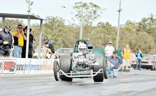 Toowoomba competitor Ken Stevenson in his front engine dragster. Toowoomba competitor Ken Stevenson in his front engine dragster.