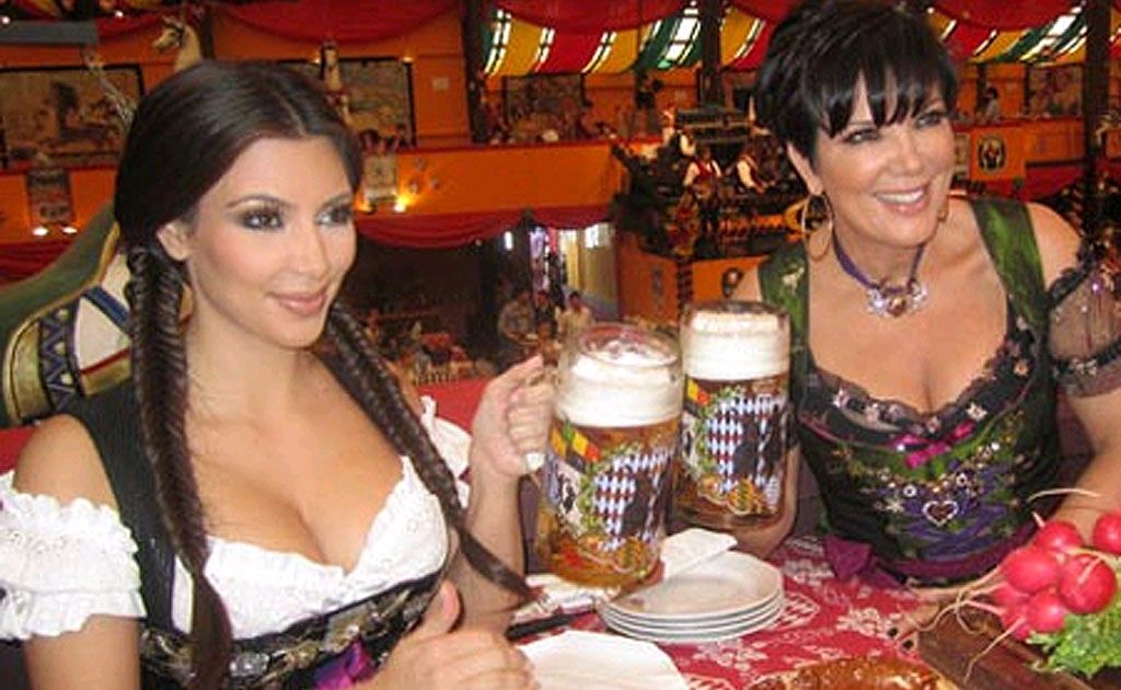 Kim Kardashian and mother Kris in traditional German attire for Oktoberfest in Munich. Kim Kardashian and mother Kris in traditional German attire for Oktoberfest in Munich.