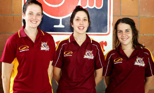 (from left) Brittany McHugh, Maggie Harris and Sharni Upton were selected in the Queensland under-16 girls’ touch side to tour New Zealand. (from left) Brittany McHugh, Maggie Harris and Sharni Upton were selected in the Queensland under-16 girls’ touch side to tour New Zealand.
