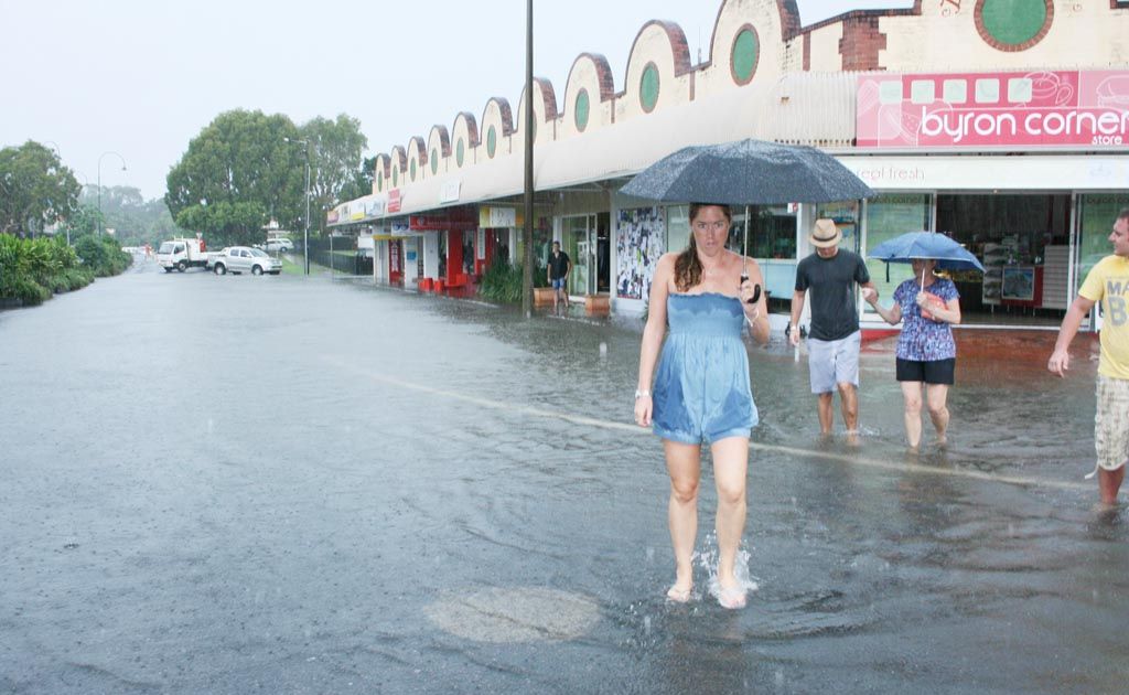 Expect this to happen again. Flooding in the Byron Bay CBD earlier this year. Expect this to happen again. Flooding in the Byron Bay CBD earlier this year.