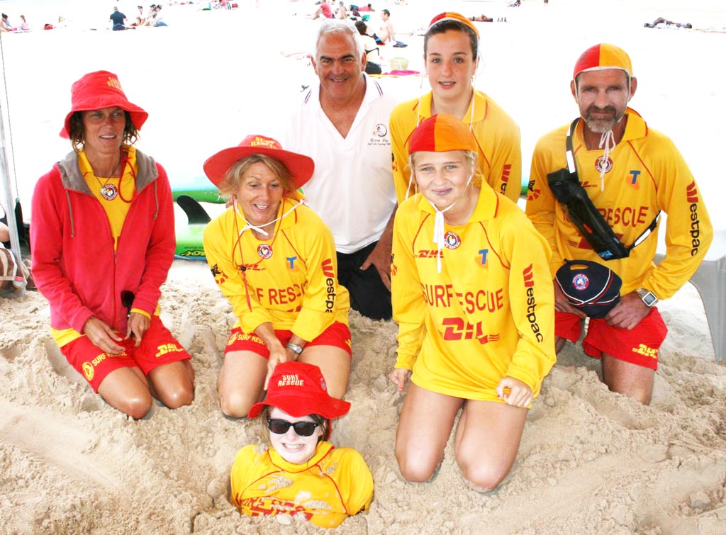 PICTURED at Byron Bay's Main Beach on Sunday are club president, Neil Cameron with Heli Murray, Helen Jarvis, Georgina Cason, Che Hooper, Ian Harrison and Emily Field (front). PICTURED at Byron Bay's Main Beach on Sunday are club president, Neil Cameron with Heli Murray, Helen Jarvis, Georgina Cason, Che Hooper, Ian Harrison and Emily Field (front).
