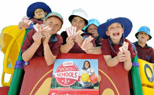 Gympie Special School kids Alex Brown, Oliver Pratsch, Ryley Howell, Dylan Ralph, Jake Harpin and Nathan Maher have been collecting vouchers from Coles for the Sports for School program. Gympie Special School kids Alex Brown, Oliver Pratsch, Ryley Howell, Dylan Ralph, Jake Harpin and Nathan Maher have been collecting vouchers from Coles for the Sports for School program.