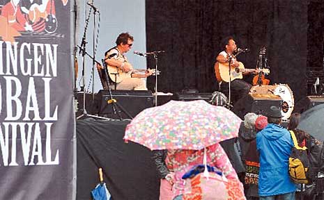 Ego Lemmos from Istanbul played to a small but hardy audience at the Global Carnival before rain forced its cancellation. Ego Lemmos from Istanbul played to a small but hardy audience at the Global Carnival before rain forced its cancellation.