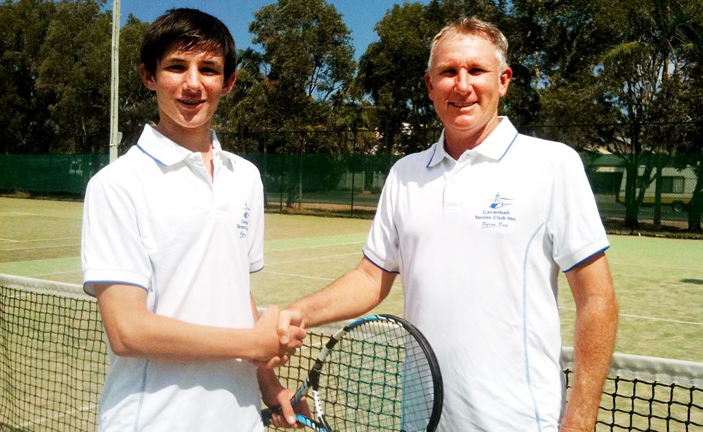 Club president Greg Furney is pictured congratulating Adam Clark on his historic title win. Club president Greg Furney is pictured congratulating Adam Clark on his historic title win.