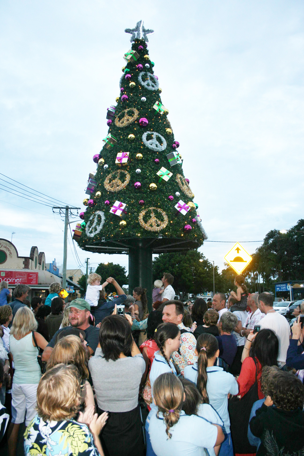 The lights won’t be shining at Byron Bay this Christmas. Hundreds of people enjoyed the first lighting up of the Christmas tree in 2007. The lights won’t be shining at Byron Bay this Christmas. Hundreds of people enjoyed the first lighting up of the Christmas tree in 2007.