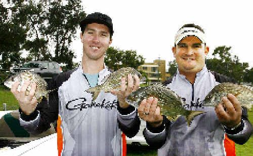 Dan Curry, of Ballina, and Joe Allan, of the Gold Coast, hold up their catch of bream. Dan Curry, of Ballina, and Joe Allan, of the Gold Coast, hold up their catch of bream.