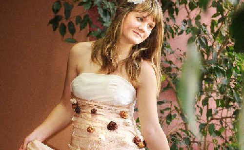 Kadina High School Lismore student Shara Davis models the wedding dress created by Eliza Watson. Kadina High School Lismore student Shara Davis models the wedding dress created by Eliza Watson.
