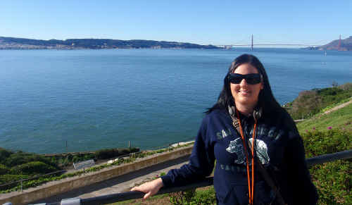 Johanna Stevens in front of San Francisco’s Golden Gate Bridge, and right, the evidence of a great shopping expedition as the tour group snapped up bargains thanks to the strong Aussie dollar. Johanna Stevens in front of San Francisco’s Golden Gate Bridge, and right, the evidence of a great shopping expedition as the tour group snapped up bargains thanks to the strong Aussie dollar.