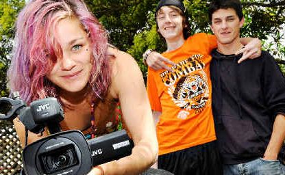 Up-and-coming young filmmakers, from left, Georgena Schulz, Joseph Hansen and Micheal Appleby have been inspired by the Nimbin Youth Film Competition. Up-and-coming young filmmakers, from left, Georgena Schulz, Joseph Hansen and Micheal Appleby have been inspired by the Nimbin Youth Film Competition.