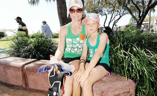 Nikki and Zoe Wood having a well-earned rest after completing the Joggers for Loggers fun run. Nikki and Zoe Wood having a well-earned rest after completing the Joggers for Loggers fun run.