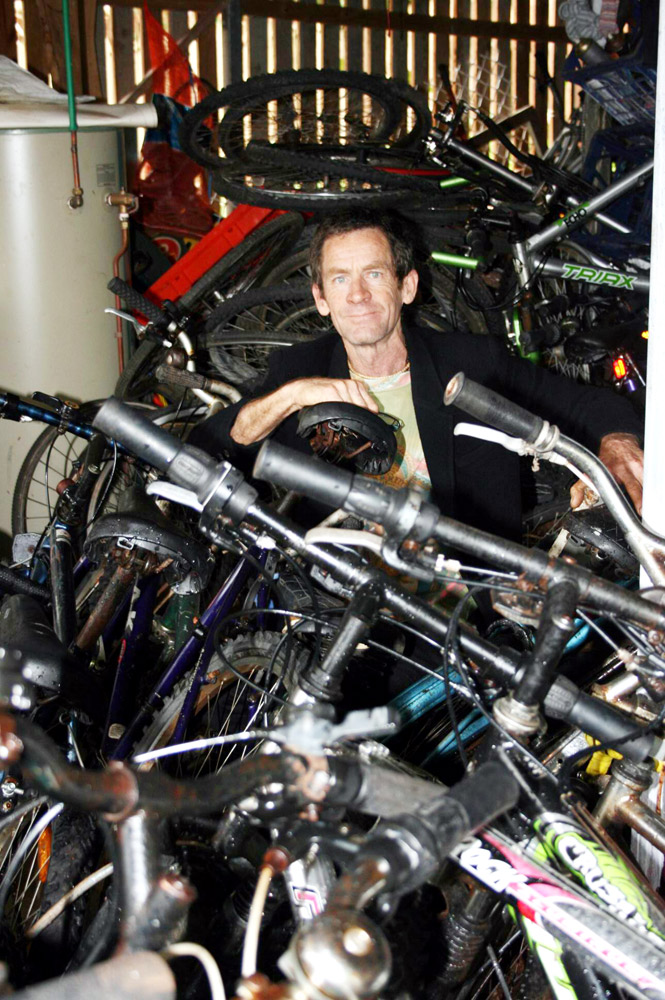 Mark Pate with some of the bicycles at his Bangalow home. Mark Pate with some of the bicycles at his Bangalow home.
