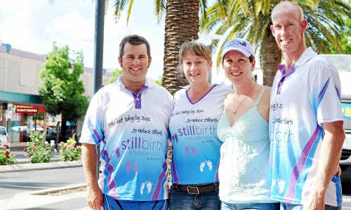 Ross McSevney and Melissa Hambly with Nicole and Nik Biskaps rest awhile in Warwick on their fundraiser for the Stillbirth Foundation. Ross McSevney and Melissa Hambly with Nicole and Nik Biskaps rest awhile in Warwick on their fundraiser for the Stillbirth Foundation.