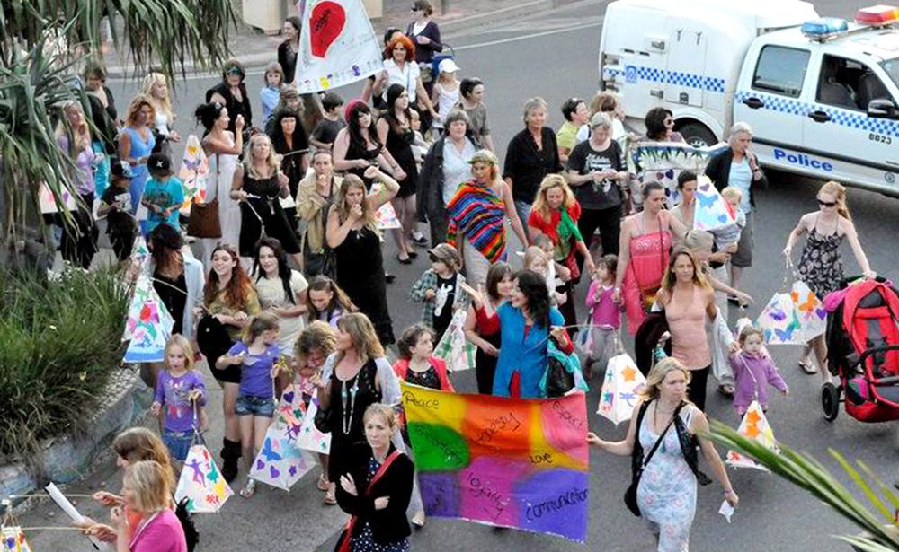 The Reclaim The Night procession makes its way through the roundabout in Jonson Street last Friday evening. It was the first event after a two-year hiatus. The Reclaim The Night procession makes its way through the roundabout in Jonson Street last Friday evening. It was the first event after a two-year hiatus.