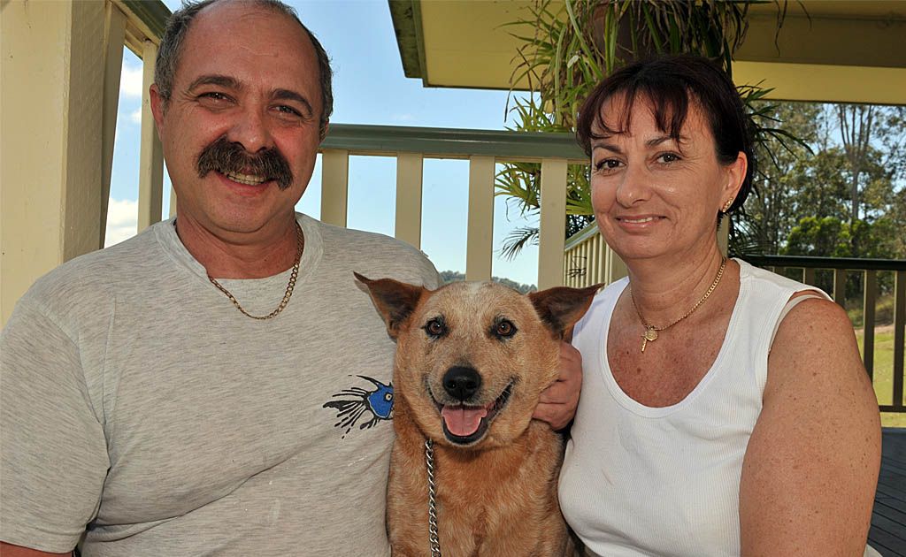Rodney and Marisa Page with their Kelpie cross Lucky. Rodney and Marisa Page with their Kelpie cross Lucky.