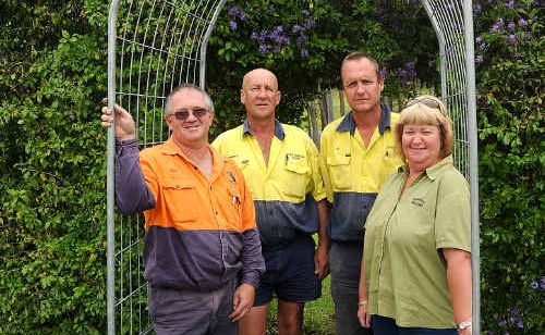 Someone has stolen an arch from the Gympie Cemetery, yesterday Nobby’s Welding donated a new arch to the cemetery. Pictured (from left) Wayne Knobbs (Nobby’s Welding), grave digger Brett Butler, cemetery supervisor Lee Selby and Margaret Knobbs (Nobby’s Welding). Someone has stolen an arch from the Gympie Cemetery, yesterday Nobby’s Welding donated a new arch to the cemetery. Pictured (from left) Wayne Knobbs (Nobby’s Welding), grave digger Brett Butler, cemetery supervisor Lee Selby and Margaret Knobbs (Nobby’s Welding).