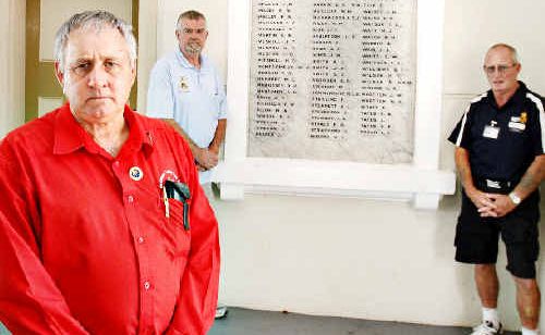 City of Lismore RSL Sub-Branch president Cecil Harris (left), Wilson McClelland and Col Smith at the Lismore WWI Memorial where they want Joseph Stratford acknowledged. City of Lismore RSL Sub-Branch president Cecil Harris (left), Wilson McClelland and Col Smith at the Lismore WWI Memorial where they want Joseph Stratford acknowledged.