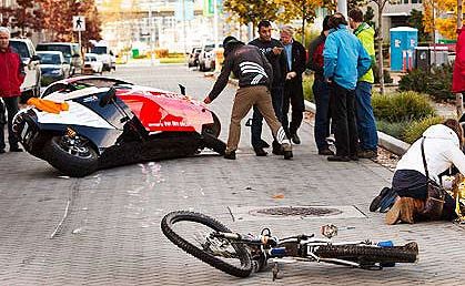 A Zerotracer motorcycle has collided with a cyclist in Canada. A Zerotracer motorcycle has collided with a cyclist in Canada.