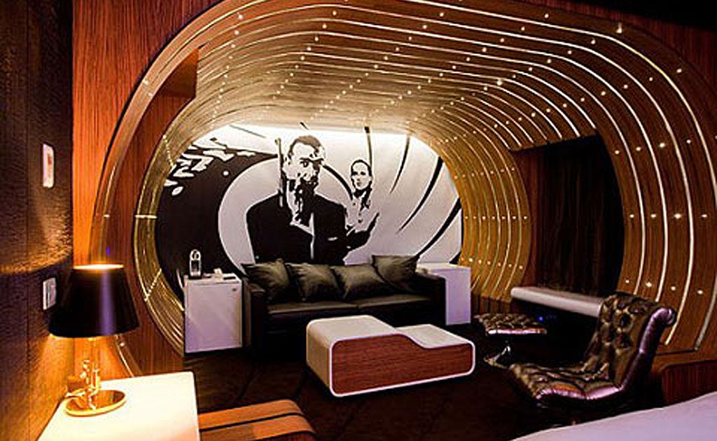 The James Bond room at the Seven Hotel in Paris. The James Bond room at the Seven Hotel in Paris.