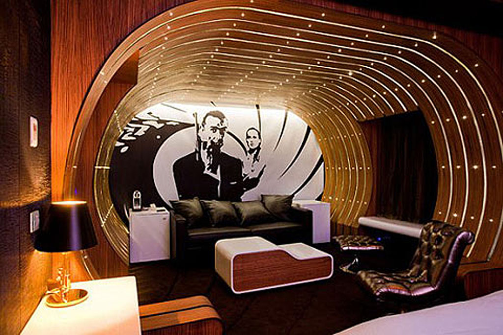 The James Bond room at the Seven Hotel in Paris. The James Bond room at the Seven Hotel in Paris.