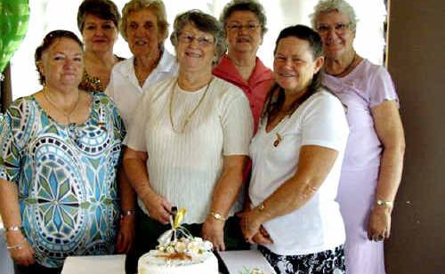 It was a day of milestones for the Queensland Cake Decorators Association Gympie branch which celebrated its 25th year recently. Pictured are (back from left) State secretary Robyn Scott, Gympie members who were presented with their 25-year awards June McClintock, Pam Corbet and branch proxy to State meetings Ethaveen Kruger with (front) State president t Dale Pigeon, Gympie president Anne Long, who also received a 25-year award, and State Vice-President Dawn Hebblewhite. Other Gympie members to receive their 25-year award were ay Andrews, Anne Banytun, Carmilla Wilbraham and Betty Younger. It was a day of milestones for the Queensland Cake Decorators Association Gympie branch which celebrated its 25th year recently. Pictured are (back from left) State secretary Robyn Scott, Gympie members who were presented with their 25-year awards June McClintock, Pam Corbet and branch proxy to State meetings Ethaveen Kruger with (front) State president t Dale Pigeon, Gympie president Anne Long, who also received a 25-year award, and State Vice-President Dawn Hebblewhite. Other Gympie members to receive their 25-year award were ay Andrews, Anne Banytun, Carmilla Wilbraham and Betty Younger.
