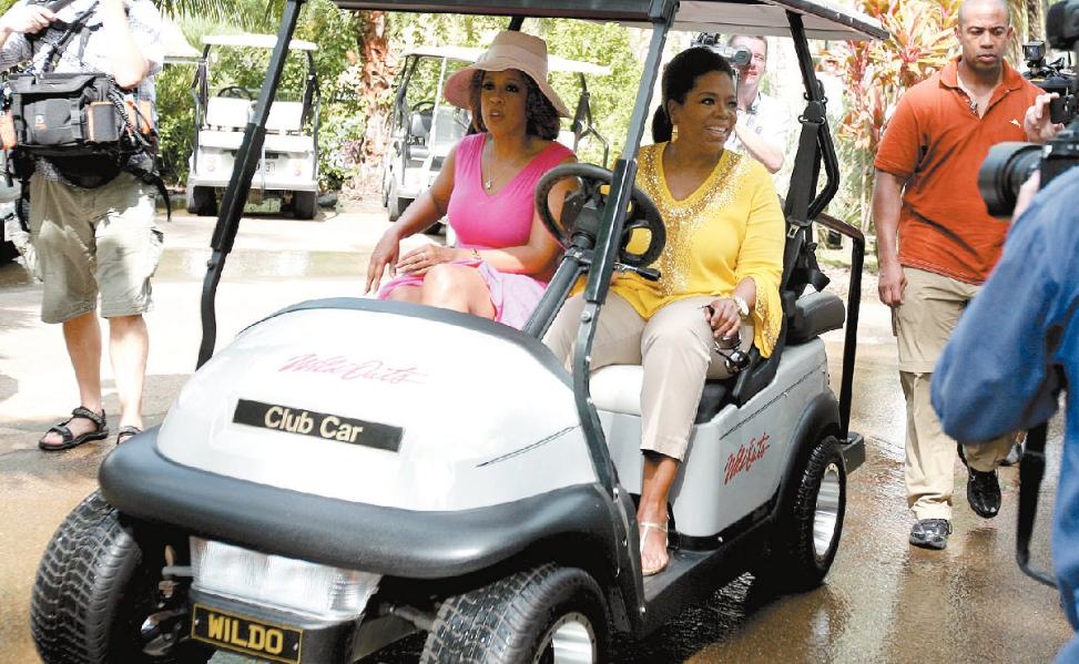 Gayle King and Oprah Winfrey ride into the Wildlife Sanctuary on Hamilton Island as Oprah touches down in Australia. Gayle King and Oprah Winfrey ride into the Wildlife Sanctuary on Hamilton Island as Oprah touches down in Australia.