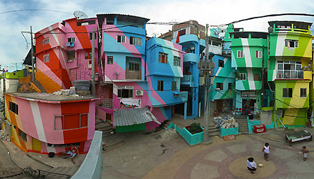 The end result of project Tudo de Cor para Santa Marta, a community art project to beautify the slums of Santa Marta. The end result of project Tudo de Cor para Santa Marta, a community art project to beautify the slums of Santa Marta.