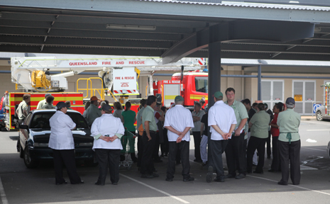 Northside Plaza staff and shoppers evacuate the complex this morning after an explosion was heard. Northside Plaza staff and shoppers evacuate the complex this morning after an explosion was heard.