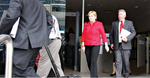 Bruce and Denise Morcombe leave court after another harrowing day. Bruce and Denise Morcombe leave court after another harrowing day.